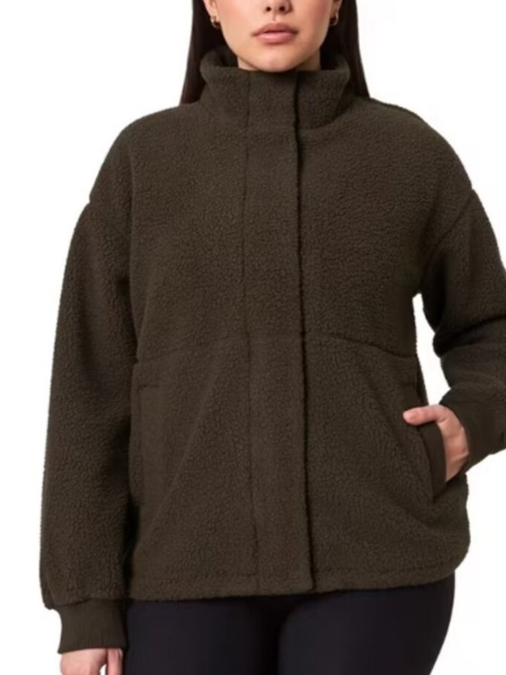 Mondetta Women's Brown Teddy Sherpa Zip Jacket